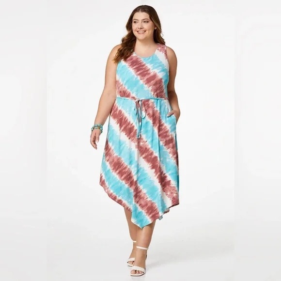 Cato | Plus Size Asymmetrical Tie Dye Dress Various Sizes Available - Picture 3 of 3